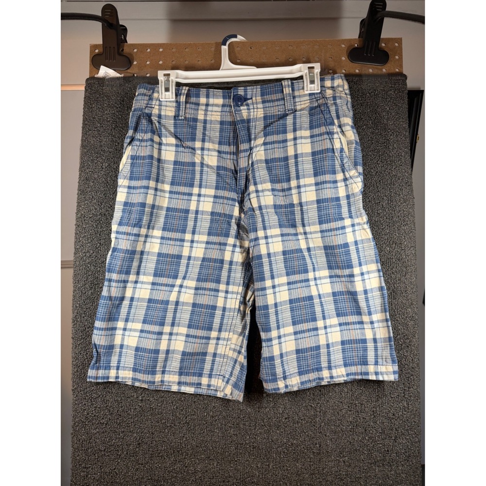 Aeropostale Plaid Shorts Mens 29 Blue Cream Casual Cotton Flat Front